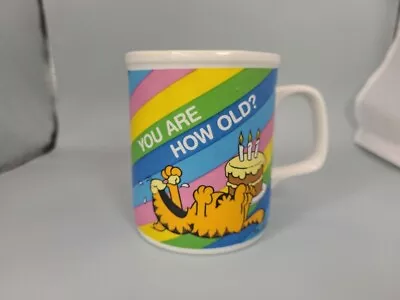 Vintage GARFIELD Birthday Mug Cup  You Are How Old?  Enesco 1978 Rainbow Davis • $17.90