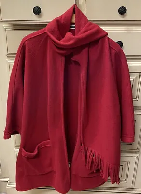 Vintage Amanda Smith Womens OS Red  Winter Fleece Fringe Scarf Cape Cloak • $30