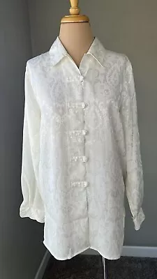 Vintage Christie & Jill Ivory Satin Floral Cheongsams Oriental Asian Tunic Top M • $6.99