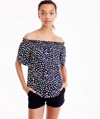 J. Crew Women’s 0 Off-the-Shoulder Ratti® Happy Cat Print Top Multi Dots • $19.99