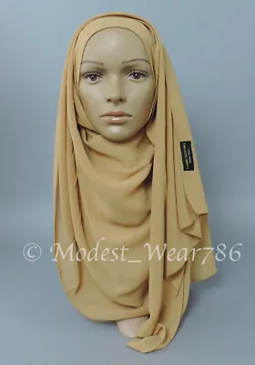 Premium Quality Chiffon Maxi Hijab Scarf Muslim Headcover 180x70 Cm Sand • $8.50