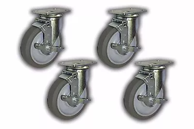 Set Of 4 Swivel Plate Caster W/ 5  Non-Marking Wheel & Top-Lock Brake 1300 Lbs • $35