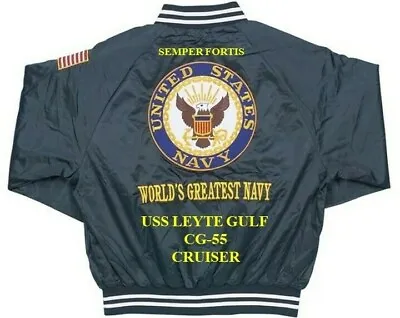 $169.95 • Buy Uss Leyte Gulf Cg-55 Cruiser Navy Embroidered Satin Jacket(back Only)