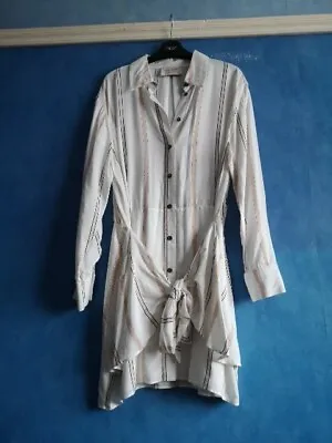 Gomaye By Benedicthe Ivory Striped Long Sleeve Shirt Dress Size 10 • £12