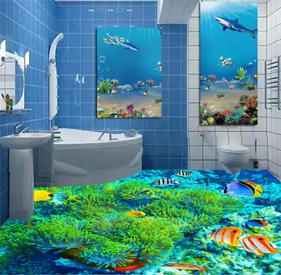 3D Fish Green Corals 56 Floor WallPaper Murals Wall Print Decal AJ WALLPAPER • $499.99