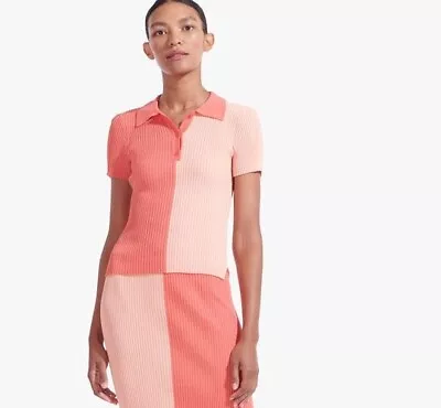 $79 • Buy Staud Brice Collared Sweater, Peach Pink Size M Fitted Top