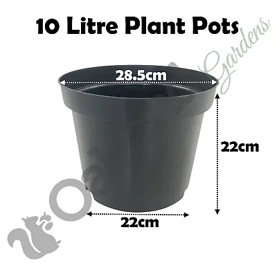 10 Litre Black Plant Pots Plastic Round Flower Pot L LT High Quality Moulded • £219.95