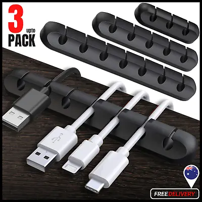 Cable Clips Cord Management USB Charge Cable Holder Desk Organiser Adhesive Hook • $17.99