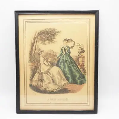 Antique La Mode Illustree Paris Fashion Print Wood Frame • $31.49