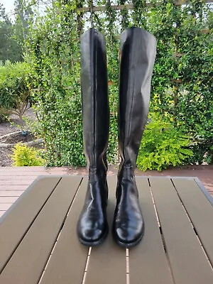 Michael Kors Black Nappa Leather Stretch Bromley Flat Tall Riding Boots 9 M US • $75