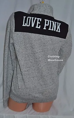Victoria's Secret PINK Quarter Half Zip Campus Pullover Sweatshirt Marl Grey S • $44.88
