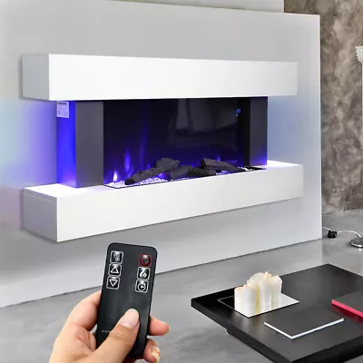 2KW Electric Fireplace Wall Hung Led Flame Space Heater Fire With Remote Control • £389.95