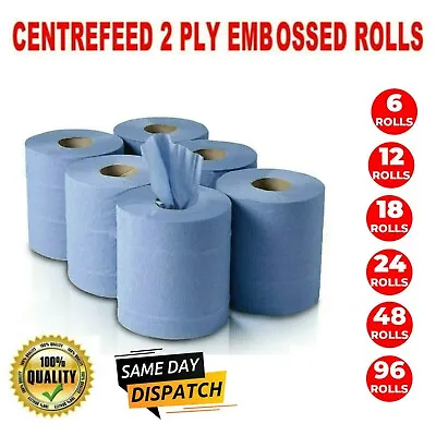 Blue Centrefeed Rolls 2Ply Embossed Kitchen Hand Towels Paper Wipe 60m Blue Roll • £106.99