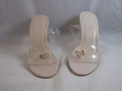 Woman's Tom Moda Lucite Clear Strappy Block Chunky High Heel Shoes Size 7.5 • $29.99