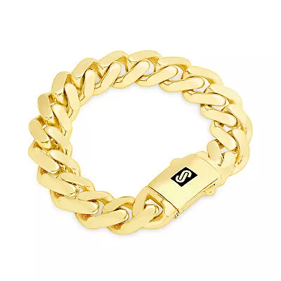 10k Yellow Gold Royal Monaco Miami Cuban Link 17mm Chain Bracelet W Box Clasp 8  • $1296.98