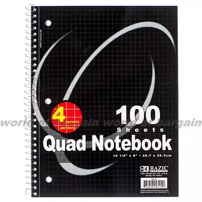 100 Sheets 8 X 10.5 QUAD RULED Spiral Notebook 4 Sq/in Graph Math Filler Paper • $9.97