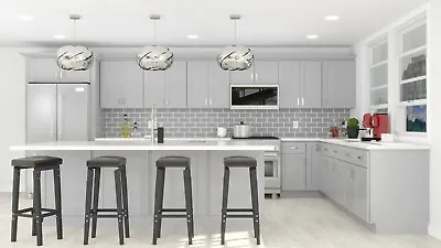 $2999.99 • Buy All Wood RTA 10X10 Modern Gotham Gray Kitchen Cabinets Flat Panel Door Shaker