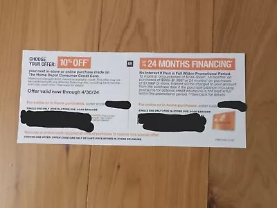 Home Depot 10% Off Or Up To 24 Months Financing In Store Or Online. 04/30/24 • $25