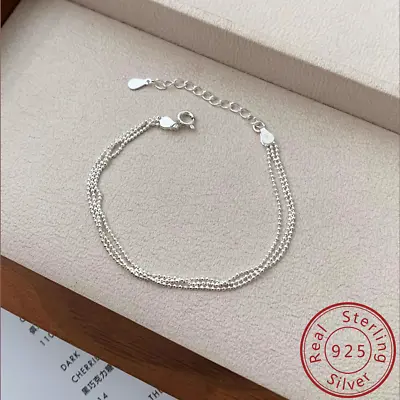 14K White Gold Triple Layer Beads Chain Bracelet For Women 925 Sterling Silver • $13.79
