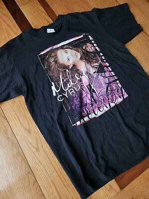 Vtg 2009 Miley Cyrus Wonder World Tour Double Sided Black Anvil T-Shirt Size L • $29.99