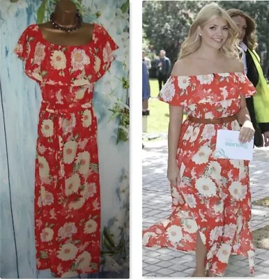 River Island Red Floral Bardot Maxi Dress-Worn By Holly Willoughby. UK20. BNWOT • £65.99