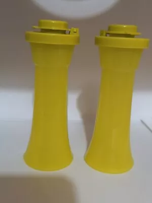 Vintage Tupperware 4 1/2  Hourglass Salt & Pepper Shakers Rare  Yellow Green 831 • $22.99