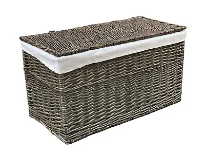 Large Strong Wicker Willow Baby Nursery Storage Chest Trunk Blanket Box Lined • £69.99