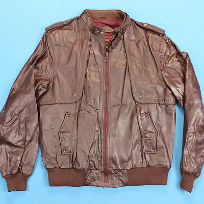 Vintage 80s Cafe Racer Leather Jacket Men's Large • $33.97