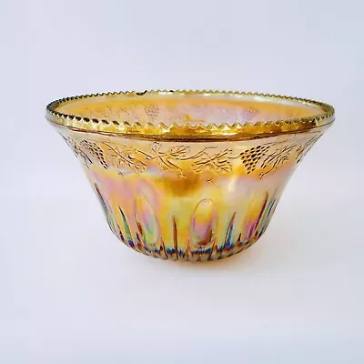Indiana Glass Gold Iridescent Punch Bowl Leaves & Grapes Vintage Carnival Glass • $34.78