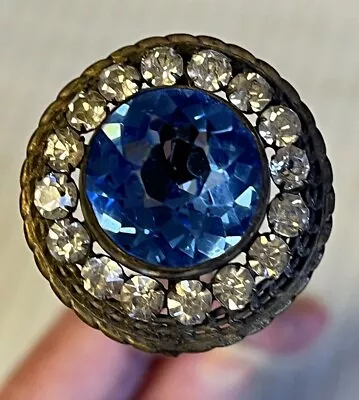 Antique Edwardian Art Deco Faceted Blue Stone & Clear Rhinestone Hat Pin 11 1/4” • $39
