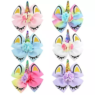 JOJO SIWA Unicorn Hair Bow Hair Clip Glitter Horn Rainbow Bow Girl Headwear AU • $11.01