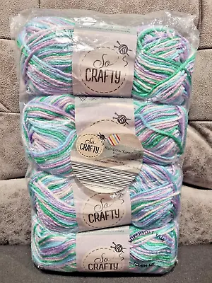 NEW So Crafty Rainbow Yarn - FROST (WHTE-BLU-GREN-PURP WITH SHINE ) 4X100G Pack • £12.50