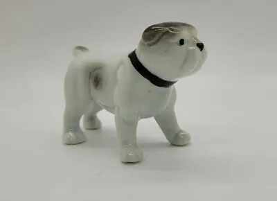 Vintage Bone China Decorative Bulldog Figurine 3.5  Hand Painted Grey White Dog • $6