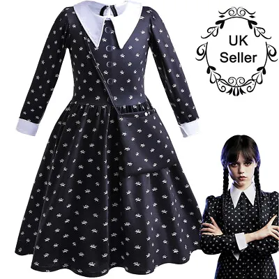 £15.99 • Buy Kids Girls Fancy Dress Up Cosplay Party Costume Outfit Wednesday Addams Family