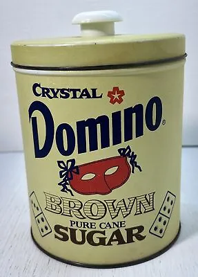 Vintage Crystal Domino Brown Pure Cane Sugar Tin Canister Yellow Farmhouse Retro • $18