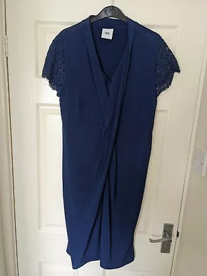 Navy Nursing Breastfeeding Maternity Dress Size L Occasion Wedding Lace Sleeve • £8