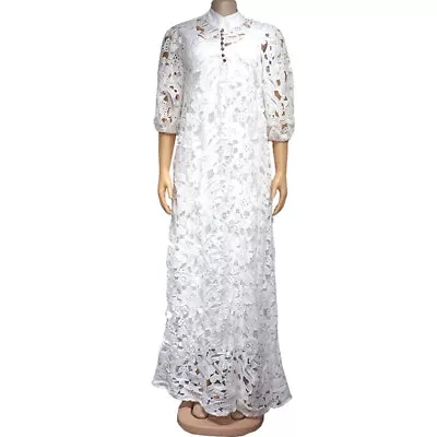 White Lace Kaftan African Women Long Dress Dashiki Robe Evening Prom Robe Abaya • $53.72