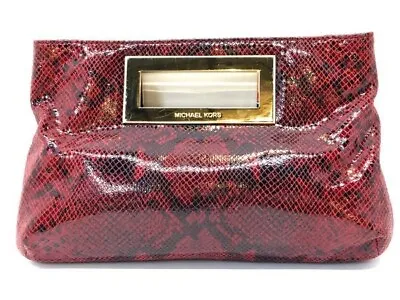 Michael Kors Berkley Red & Black Python Embossed Leather Clutch Handbag • $54.99