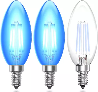 Dimmable LED Candelabra E12 Blue Bulb Clear Glass 4W LED C35 Torpedo Shape Filam • $14.13