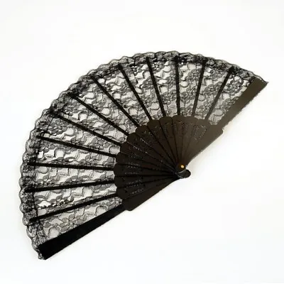 NEW Folding Black Lace Hand Fan (9 In) - Spanish Style • $5.45