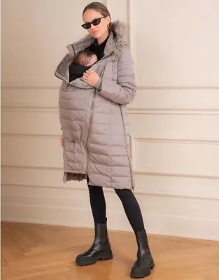 Seraphine 3-In-1 Maternity Baby Wearing Padded Down Coat S (8-10) Slate Grey • £70