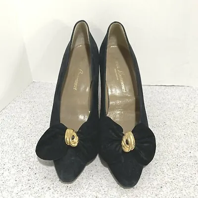 Vintage Norma Betancourt Black Suede High Heel Pumps Dressy Pinup Shoes US 8M • £47.90