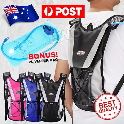 Hiking Camping Cycling Running Hydration Pack Backpack Bag + 2L Water Bladder AU • $16.95