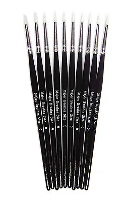 Pack 10 Size 0 Synthetic Sable Round Detail Artist Acrylic Craft Paint Brushes • £4.45