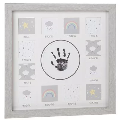 Baby Picture Frame Baby's First Year Handprint Grey Wood Frame Photo Frame • £9.99