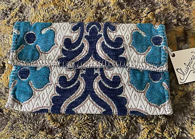Mushmina Handcrafted Blue &Gold Moroccan Kilim Bag Clutch Wallet NWT • $25.99