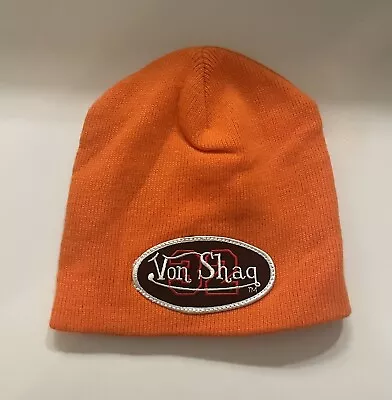 Vintage Deadstock Von Shaq Hat Logo Knit Graphic Beanie Orange Casual Von Dutch • $15