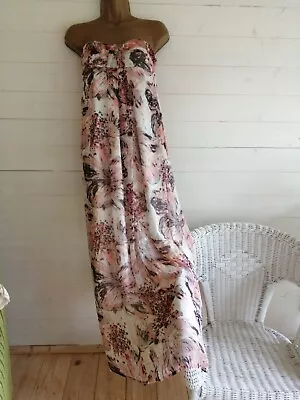 Ladies Dress Size 10 Strapless Maxi Pink Blend Print Sheer Floaty Lined • £7.99