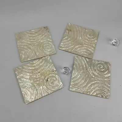 Set Of 4 Vintage Layered Capiz Coasters Or Wall Tiles Shimmer White 4” Square • $19.89