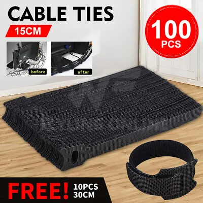 100pcs Reusable Cable Tie Nylon Hook Loop Strap Cord Ties PC TV Organiser AU • $15.99